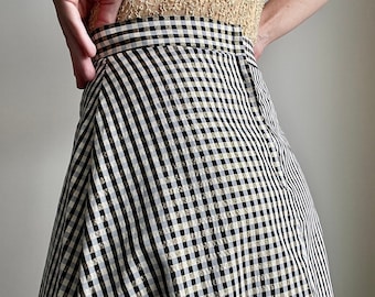 Vintage 90s Multicolor High Waist Gingham Taffeta Maxi Skirt A Line Size 7/8