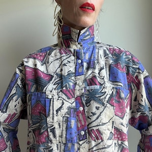Vintage 80s Colorful Abstract Print Long Sleeve Shirt Size M