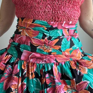 Vintage 80s Multicolor Floral Cotton Draped High Waist Skirt - Size M