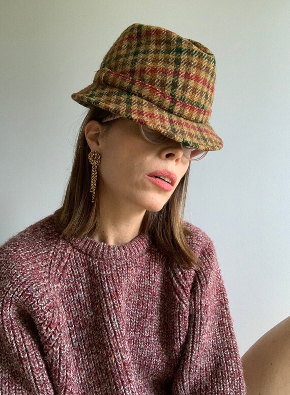 Vintage 60s Plaid Wool Hat Unisex Made in England - image 1