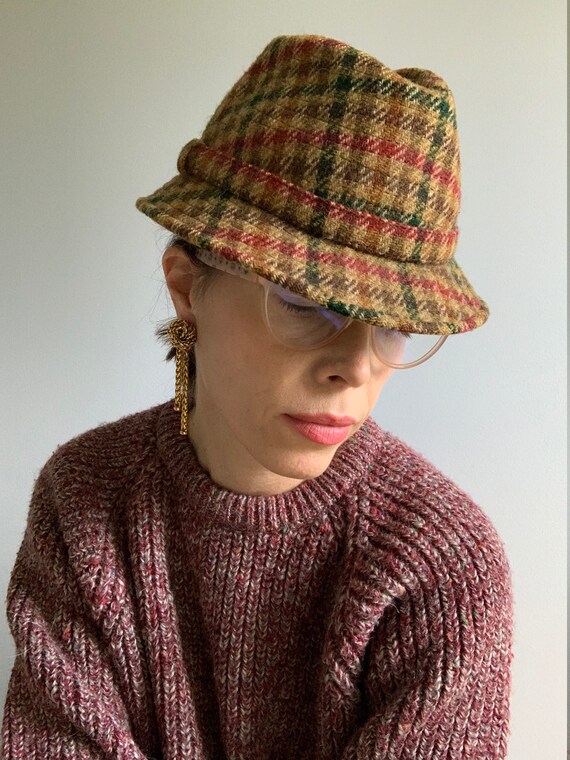 Vintage 60s Plaid Wool Hat Unisex Made in England - image 4