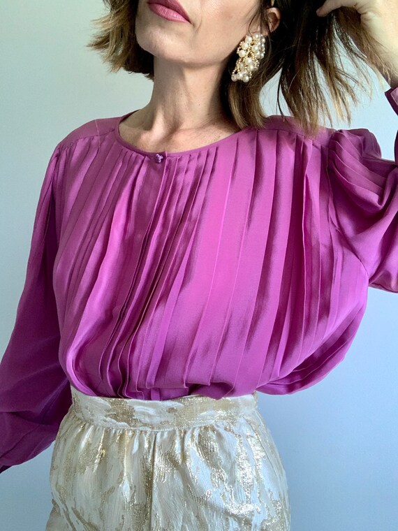 Vintage GUCCI Rose Pink Pleated Balloon Sleeves Si