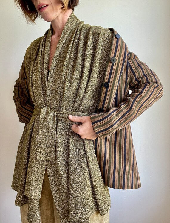 Vintage 70s Gold Metallic Wrap Belted Long Sleeve… - image 4