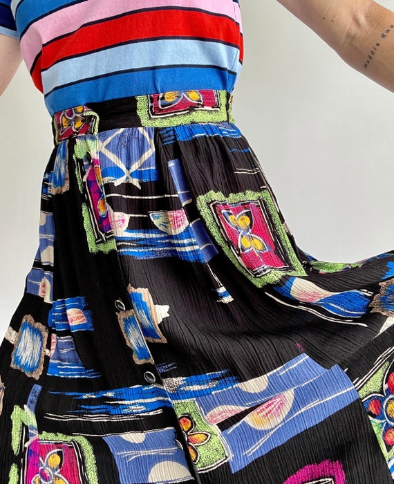Vintage 90s Abstract Colorful Crinkled High Waist 