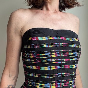 Vintage 80s Strapless Corset Style Fit And Flare Mini Dress Size 6 - 100% Silk