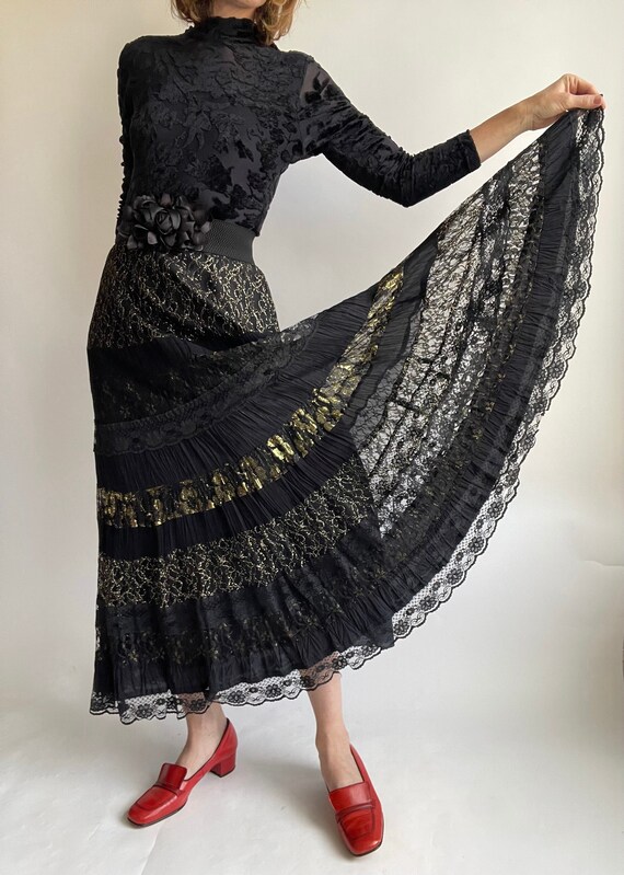 Retro Black Beaded Ankle Length Skirt by Cachè