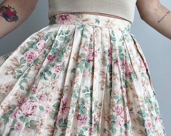 Vintage Multicolor Pastels Pleated Floral Linen Blend Size 6