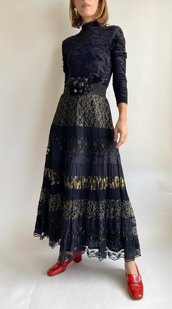 Vintage Lace Jacquard Sheer Low Waist Maxi Skirt