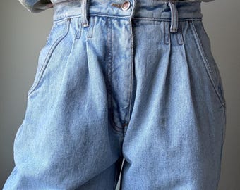 Vintage Bill Blass Cotton Pleated Stonewashed Denim Size 12P
