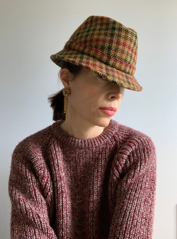 Vintage 60s Plaid Wool Hat Unisex Made in England - image 3