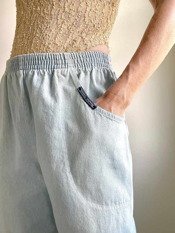 Vintage 80s High Waist Easy Denim Pants Big Pockets Light Wash/ Size 18WP 32