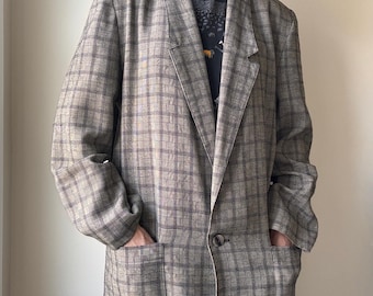 Vintage 80s Plaid Oversized Single Button Closure Blazer Size 12