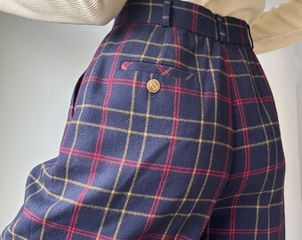 Vintage Evan Picone Wollkaro-Bermudas mit hohem Bund, Größe 12