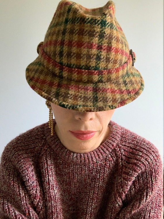 Vintage 60s Plaid Wool Hat Unisex Made in England - image 5