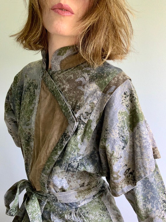 Vintage 80s Olive Green Cotton Tie Dye Long Sleeve