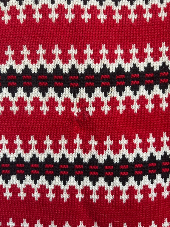 Vintage 70s Fair Isle Red Half Boat Neckline Wool… - image 5