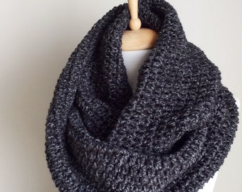 Charcoal Black Knit Scarf Warm Winter Scarf Oversized Knit Scarf Handmade Scarves Knit Scarf