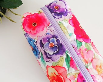 Large Handmade Floral Makeup Bag Fabric Zipper Pouch Cosmetic Bag Gift for Her Bridesmaid Gift