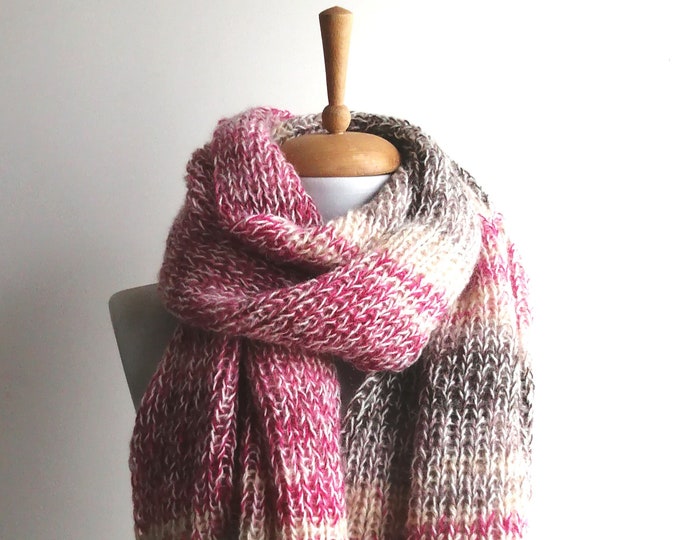 Hand Knit Angora Scarf: Pink Wool Luxury Winter Scarf - Etsy
