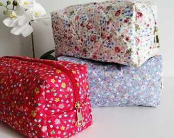 Floral Cosmetic Bag Quilted Cotton Makeup Bag Toiletry Bag Bridesmaid Gift Gift for Her