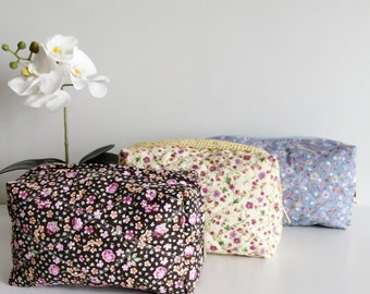 Makeup Bag - Floral Quilted Cosmetic Pouch Toiletry Bag Gift for Her Mothers Day Gift