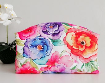 Bold FLORAL Makeup Bag Large Quilted Zipper Pouch Toiletry Bag Women Cosmetic Bag