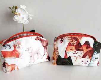 Best Friend Gift Makeup Bag Cute Cats Dogs Fabric Pouch Cosmetic Makeup Pouch Cute Make Up Bag