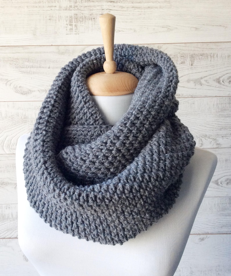 Gray Knit Infinity Scarf Wool Scarf Chunky Knit Scarf Circle Winter ...