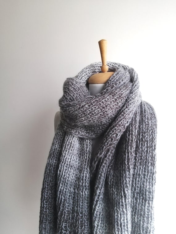 Hand Knit Angora Scarf: Light Grey Luxury Wool Winter Scarf - Etsy