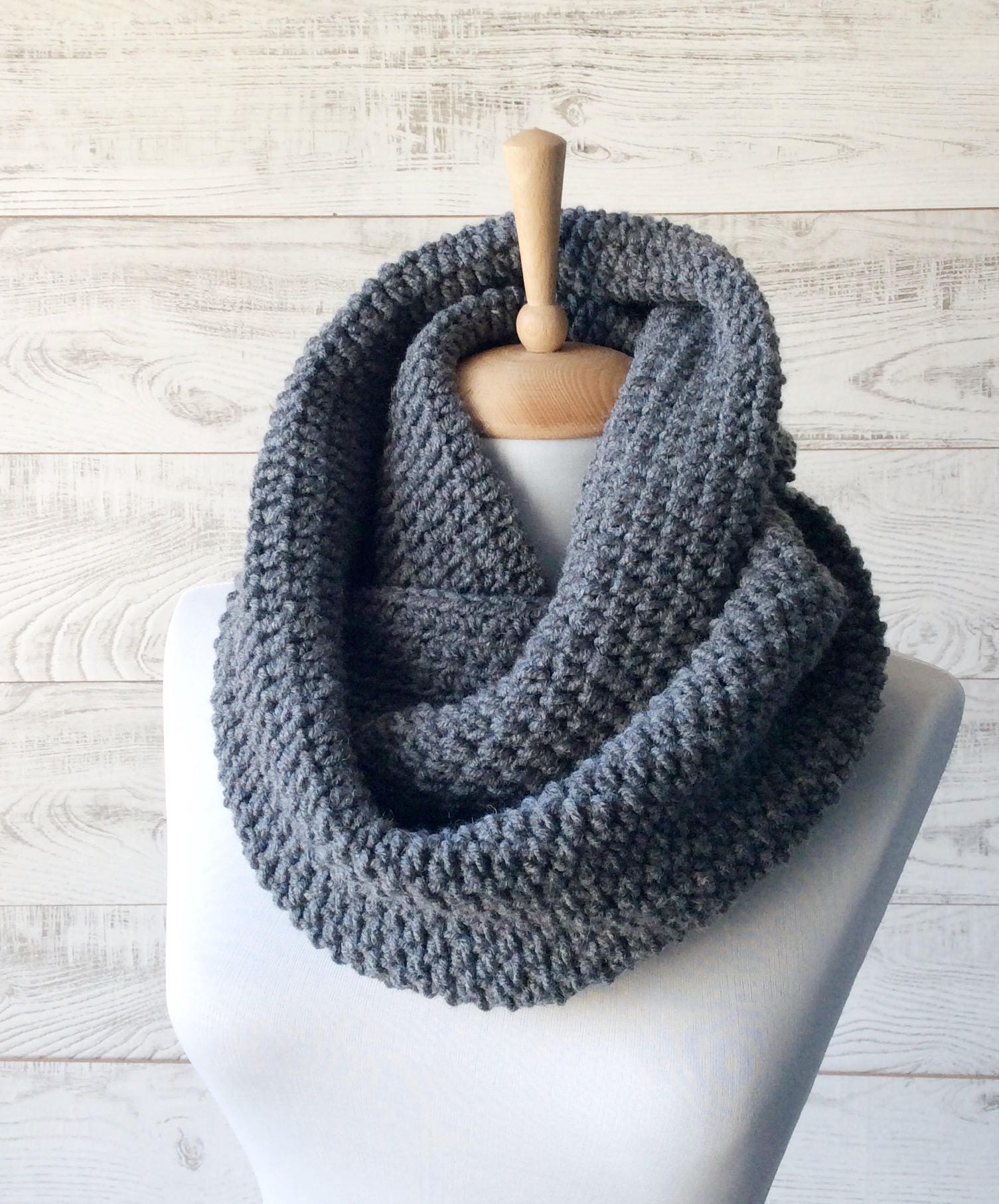 Gray Knit Infinity Scarf Wool Scarf Chunky Knit Scarf Circle
