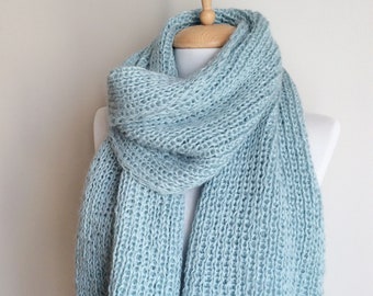 Hand Knit Angora Scarf: Light Blue Luxury Winter Scarf - Etsy