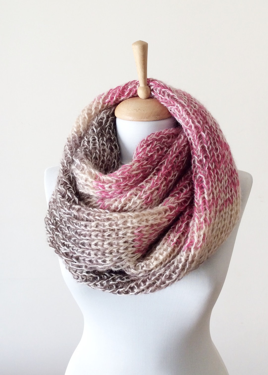 Hand Knit Angora Wool Scarf: Soft Beige Pink Winter Scarf - Etsy
