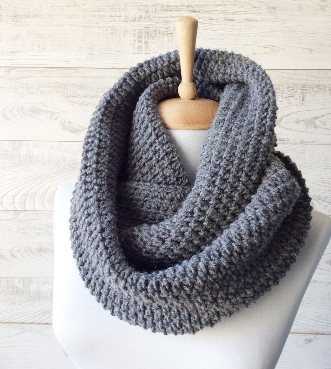 Gray Knit Infinity Scarf Wool Scarf Chunky Knit Scarf Circle Winter ...