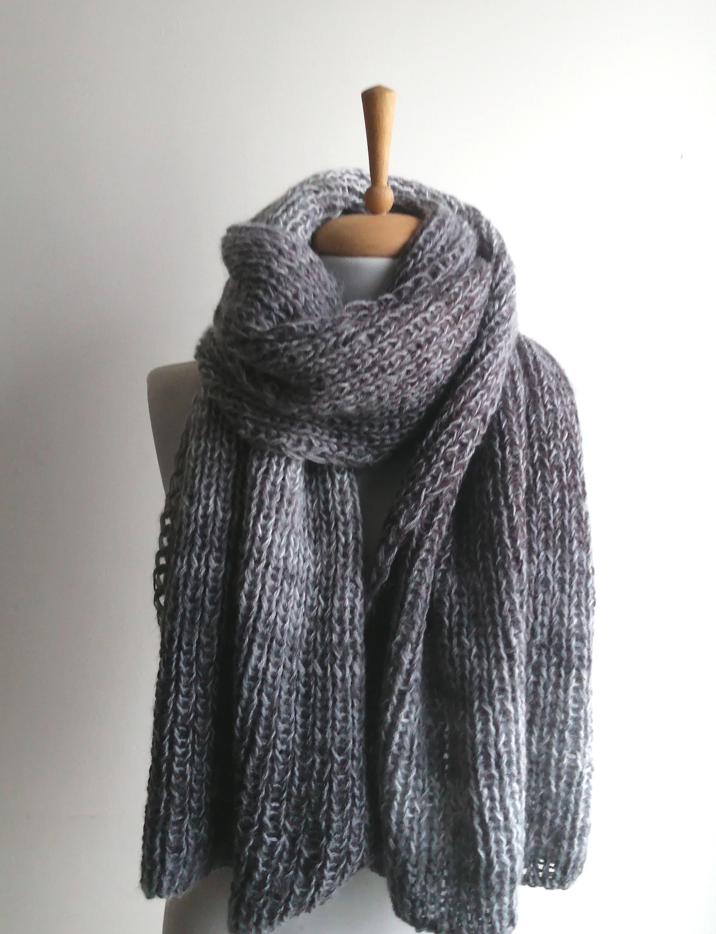 【IONSEOUL】Winter Angora Henley Neck Knit 4FM342 Angora Knit Scarf Warm Winter Scarf Light Grey Angora Wool