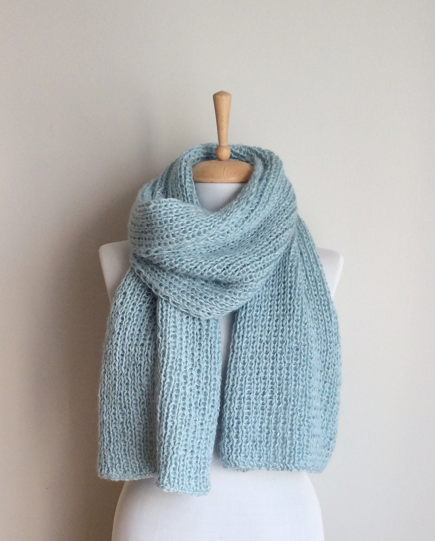 Angora Knit Scarf Warm Winter Scarf Light Blue Angora Wool Angora Knit Scarf Warm Winter Scarf Light Blue Angora Wool