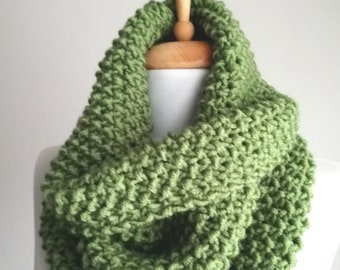 Handknit Chunky Infinity Scarf: Wool Blend Knit Cowl