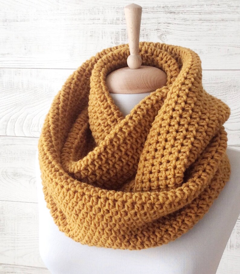 Mustard Knit Infinity Scarf Wool Scarf Chunky Knit Scarf Circle Winter ...