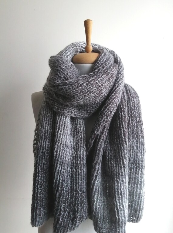 Hand Knit Angora Scarf: Light Grey Luxury Wool Winter Scarf - Etsy