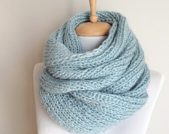 【IONSEOUL】Winter Angora Henley Neck Knit 4FM342 Angora Knit Scarf Warm Winter Scarf Light Grey Angora Wool