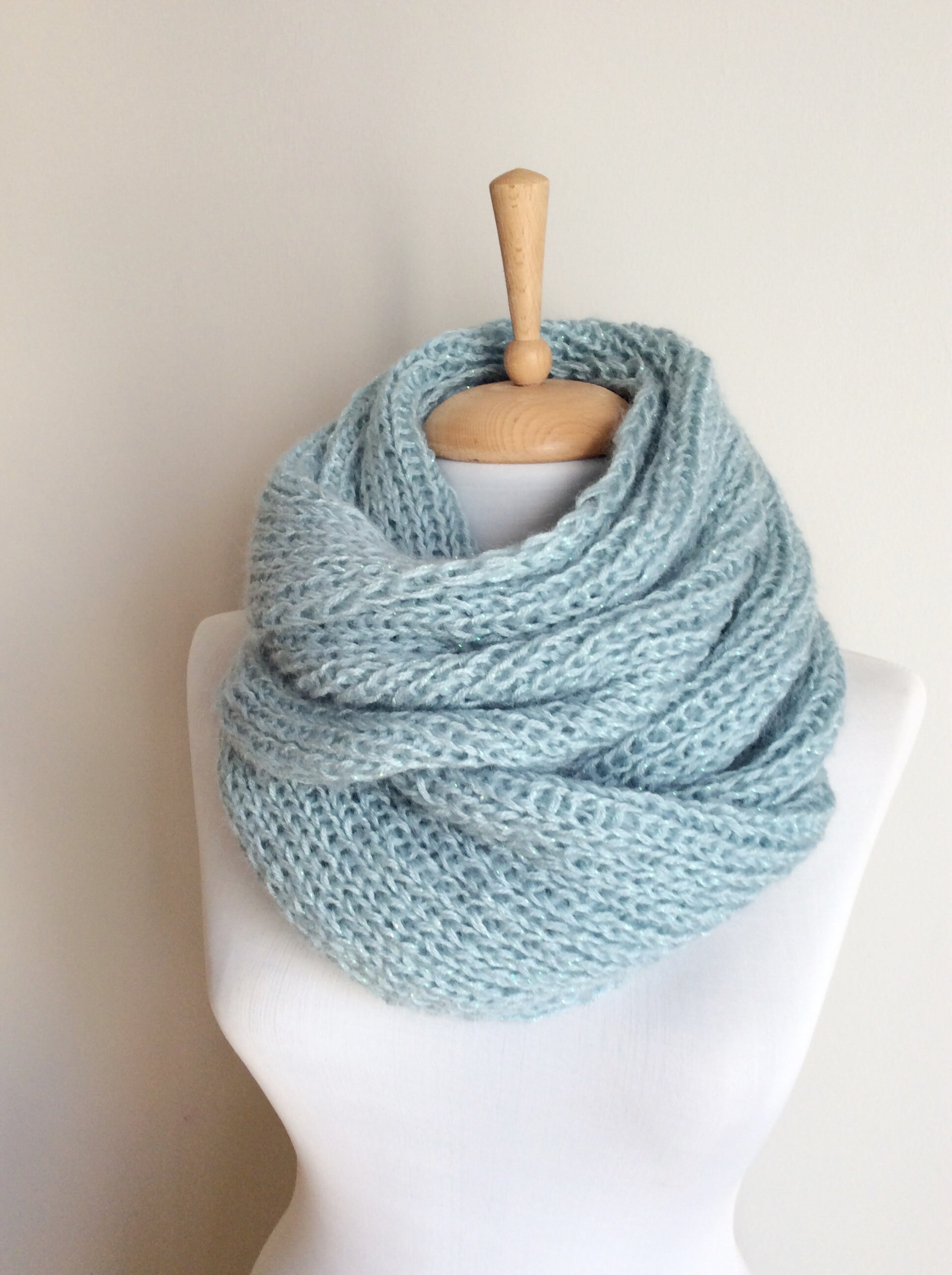 Angora Knit Scarf Warm Winter Scarf Light Blue Angora Wool