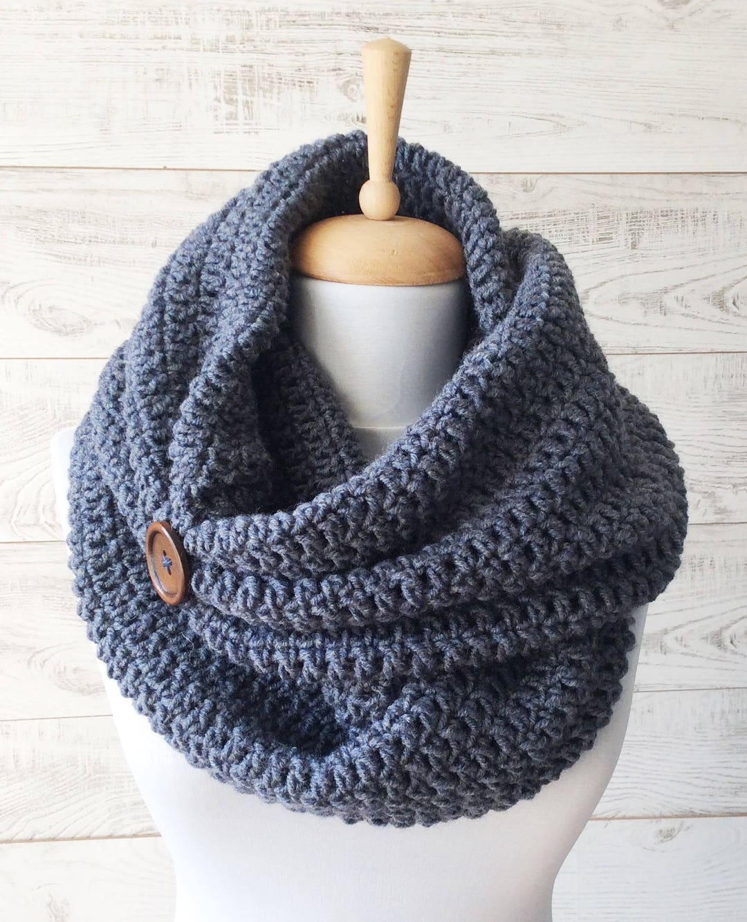 Handknit Oversized Wool Infinity Scarf - Grey Blue - Etsy