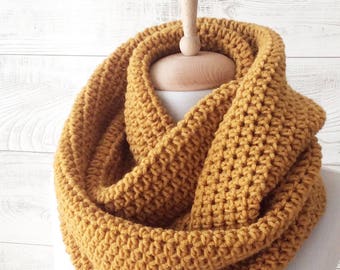 Mustard knit infinity scarf wool scarf chunky knit scarf circle winter scarf womens scarf / FAST DELIVERY