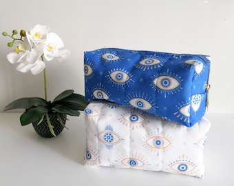 Blue Eye Pattern Makeup Bag Quilted Makeup Pouch Toiletry Bag Gift for Her Mothers Day Gift