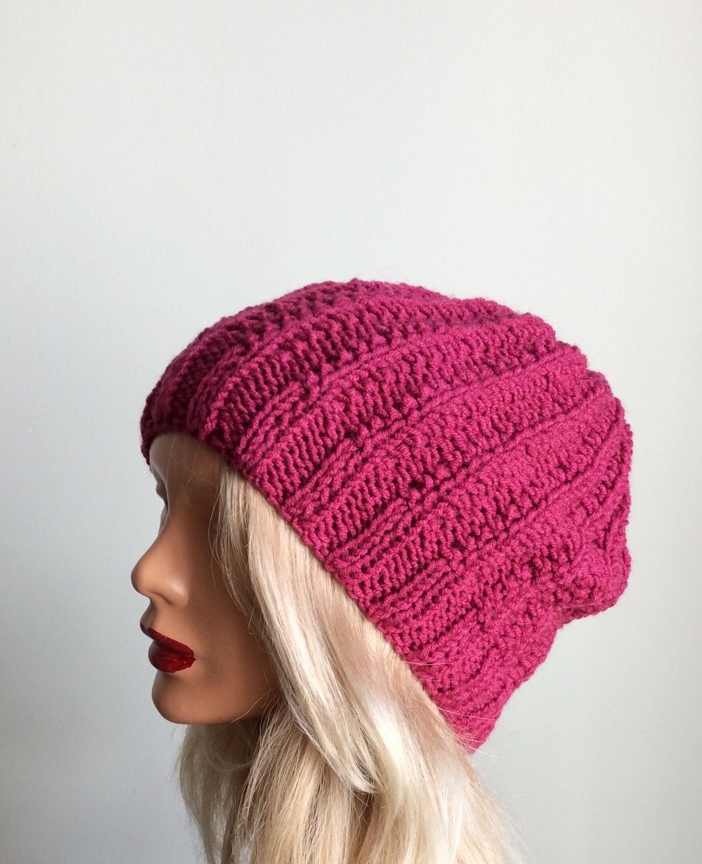Pink knit hat handknit wool hat knit beanie hat knitted Etsy