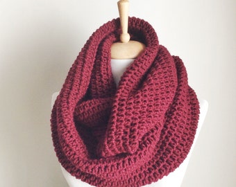 Handknit Chunky Infinity Scarf: Wool Blend Winter Circle Scarf