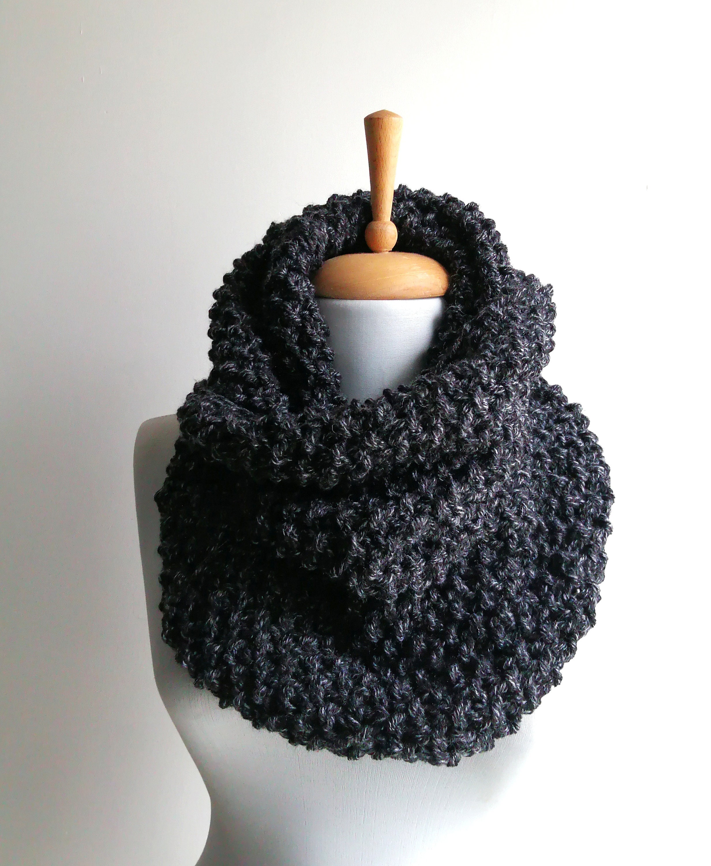 Chunky Knit Scarf Black Scarf Knit Infinity Scarf Womens