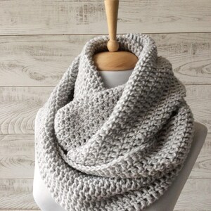 Grey Wool Infinity Knit Scarf Mens Scarf Women Scarf Unisex Scarf Handmade Wool Knit Scarf Custom Colors Fast Delivery Christmas Gifts