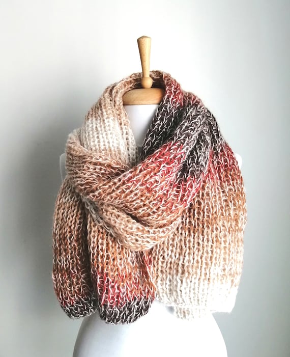 Handknit Angora Wool Scarf: Oversized Knit Cowl, Pastel Shades