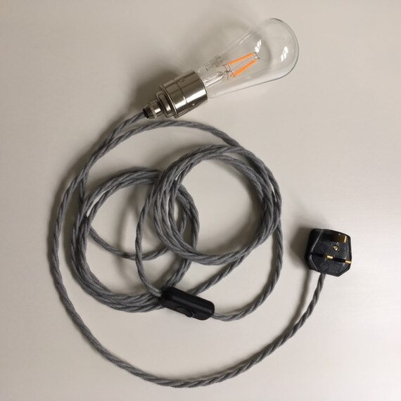4m Four Metre Braided Cable Hanging Pendant Light In Grey 4m Four Metre Braided Cable Hanging