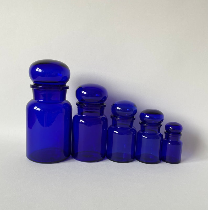 Cobalt Blue Glass Kitchen Canisters Set of 5